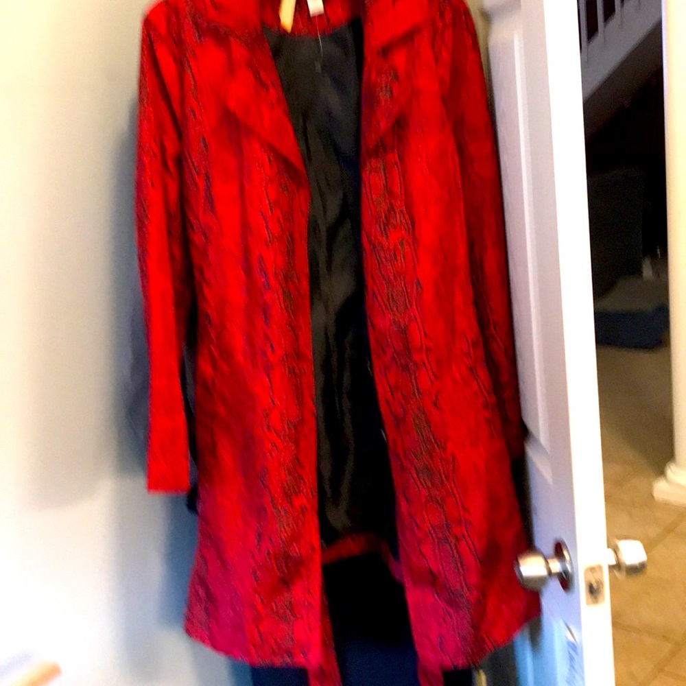 Chicos red and black print trench coat